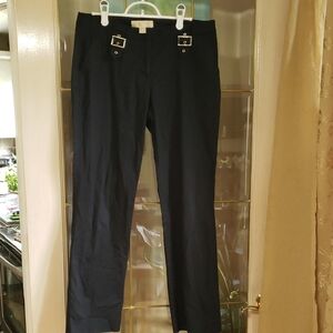 Michael Kors MF13B68E37 Black Stretch Twill Buckle Detail Straight-Leg Pants, 8